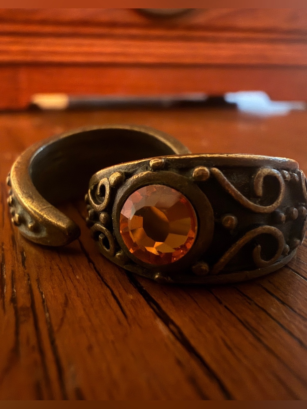 Chico's Antique Brass-Tone Bracelet with Orange Faceted Gem